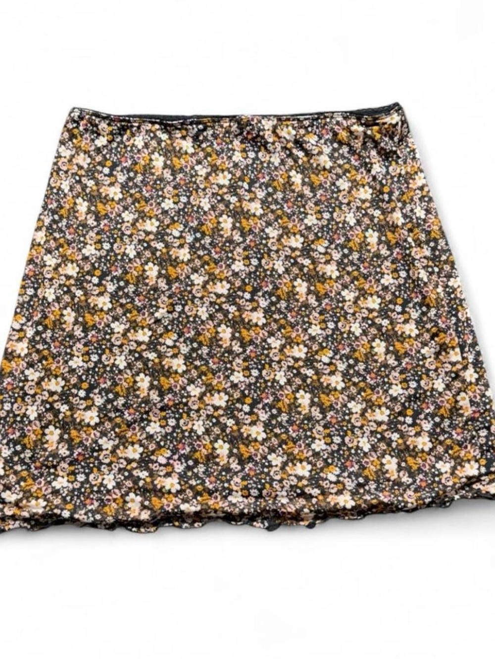 AUW Black Floral Mini Skirt with Yellow and Pink Accents